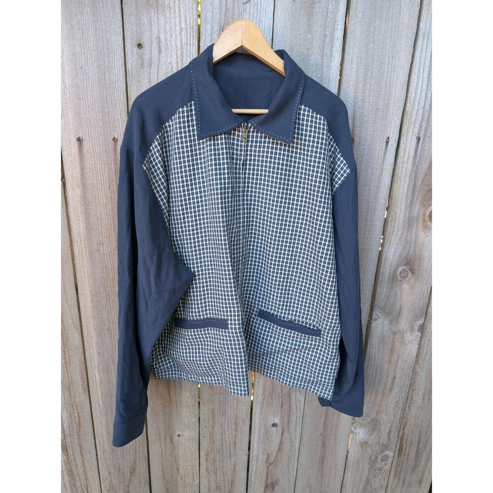 Vintage NAT NAST Reversible Bomber Jacket Silk Cotton Blue White Plaid XXL 2XL